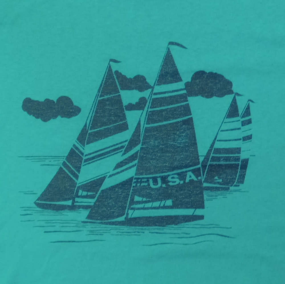 vintage 80s single stitch USA Sailboat Yacht Racing t shirt 50/50 beach boat